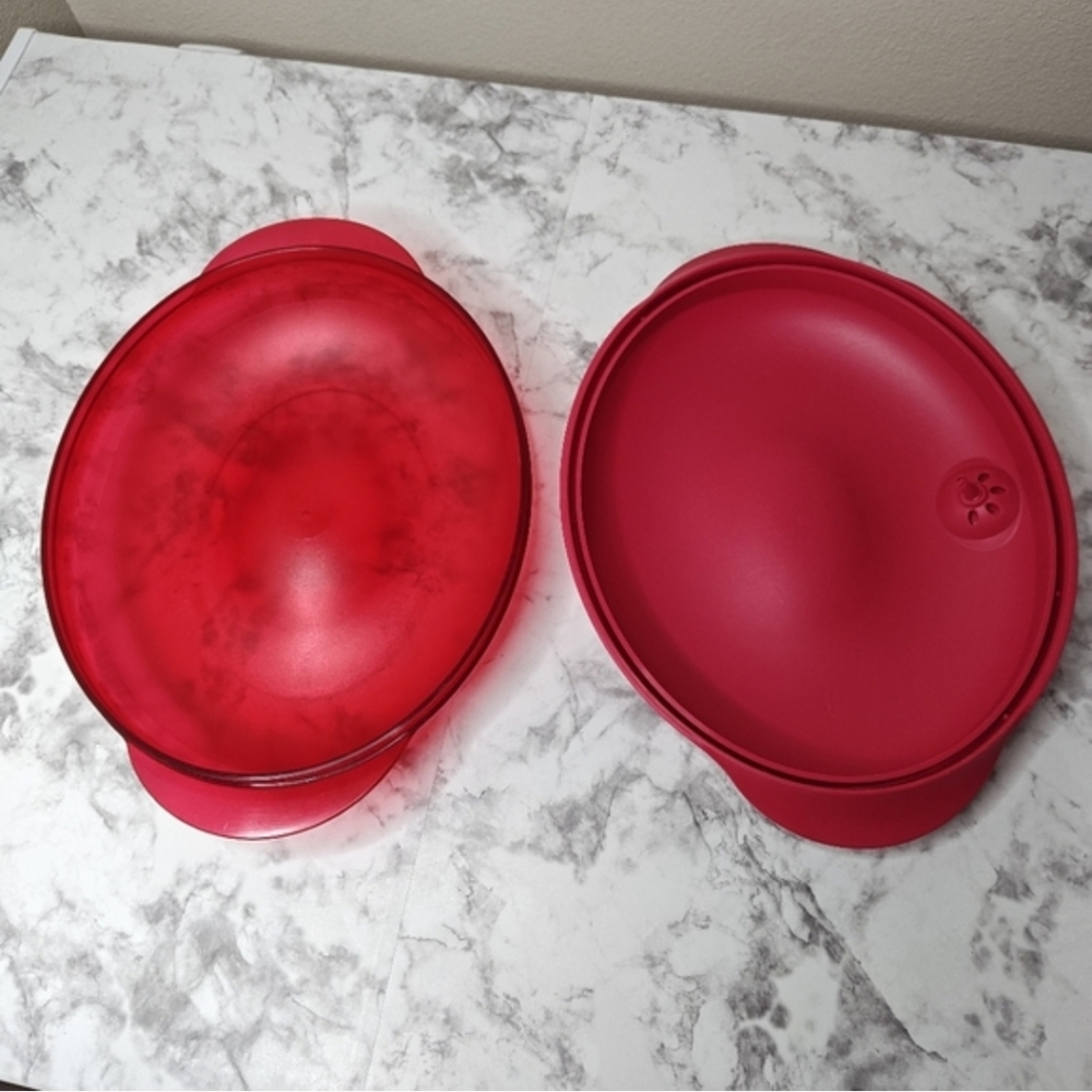 Tupperware Vent 'N Serve 1.1L Microwave Oval Dish Red Vented Lid - Picture 6 of 9